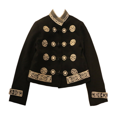 Women's Court Retro Style Embroidered Horn Button Stand Collar Coat