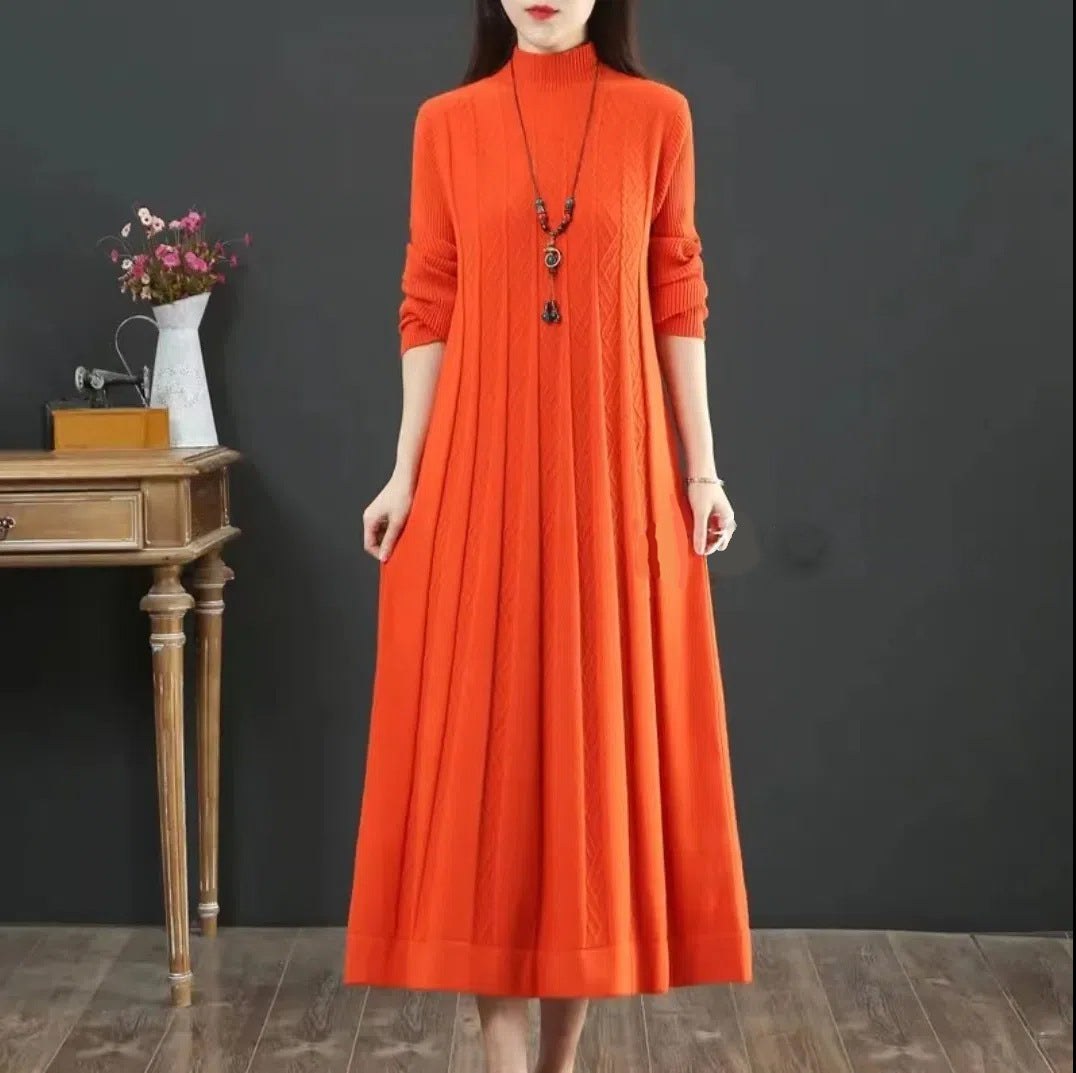 Robe pull plissée ample de couleur unie pour femme