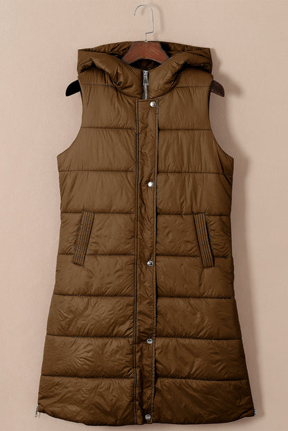 Manteau gilet matelassé long à capuche noir