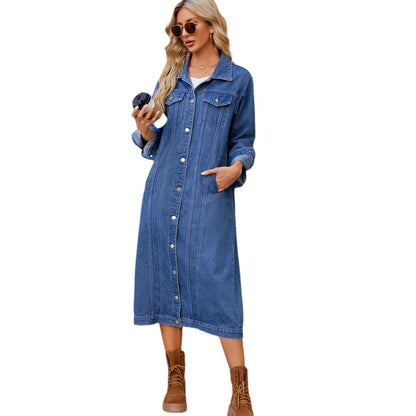 Cardigan lavé Long manteau en Denim et Trench-Coat femme