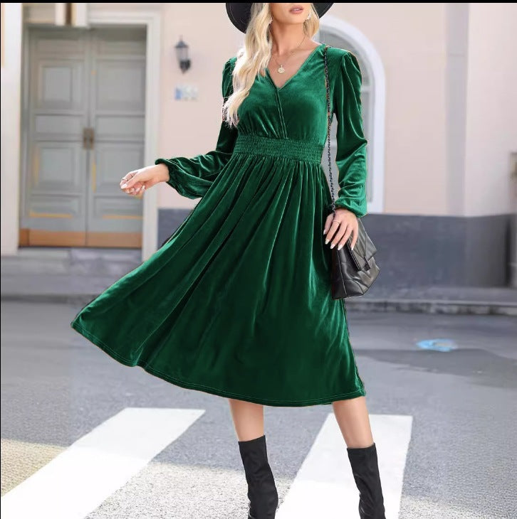 Robe à manches longues de couleur unie pour femme