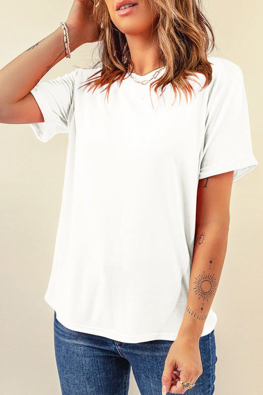 Camiseta blanca informal lisa con cuello redondo