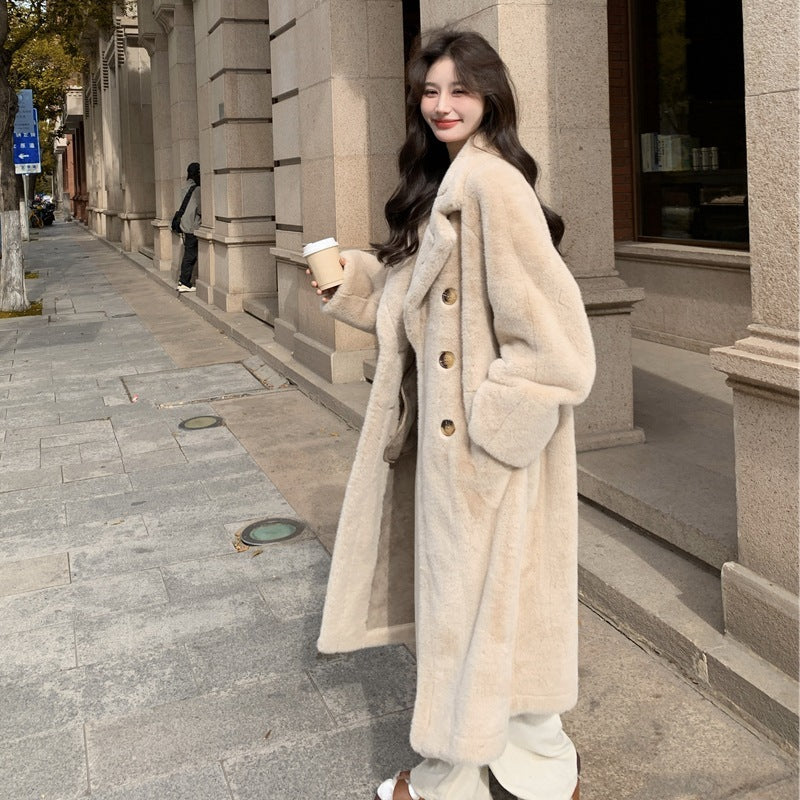 Women's Graceful And Fashionable Suit Collar Lamb Wool Coat