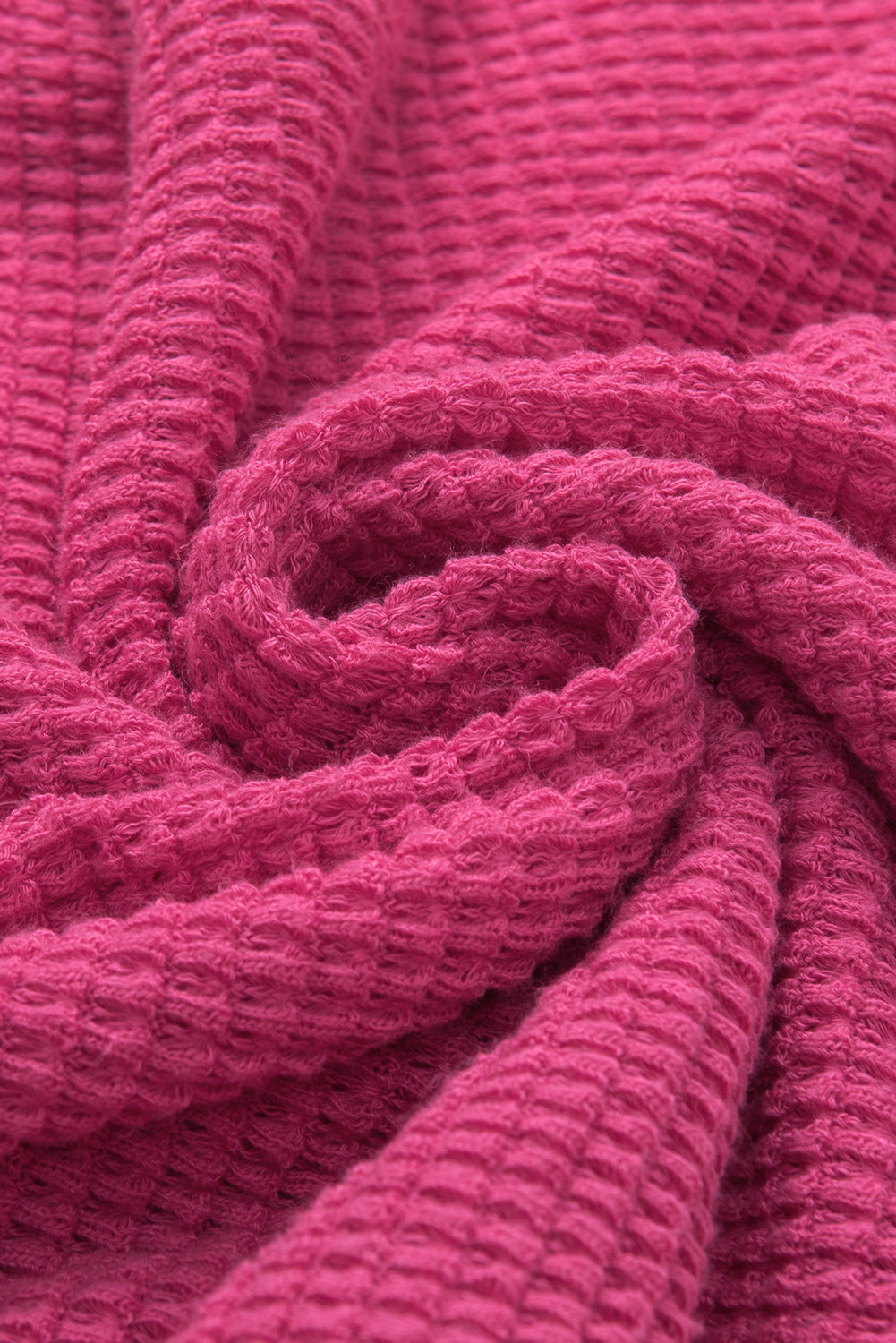 Haut à manches courtes et revers en tricot texturé rose fraise à col fendu