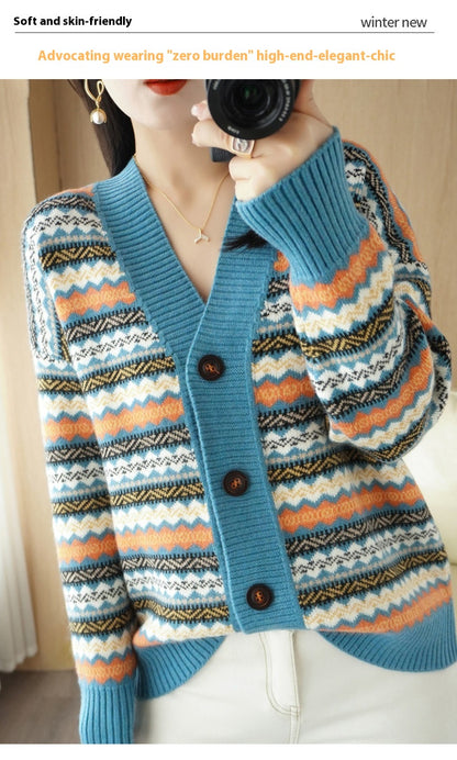 Loose And Lazy Style Women's Outer Wear Western Style Knitted Cardigan