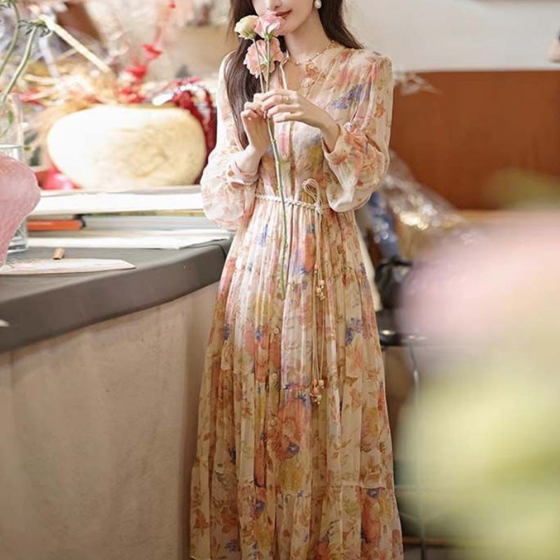 Vestido de cuello alto con estampado floral para mujer, vacaciones en la playa