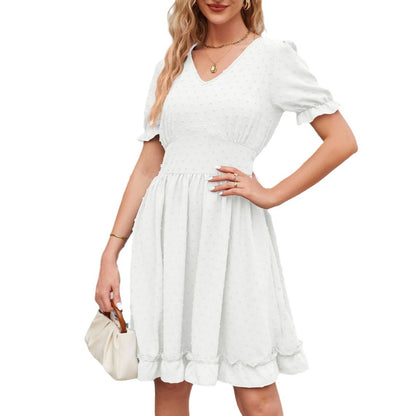 Women's Jacquard V-neck Waist-tight Beach Casual Dress