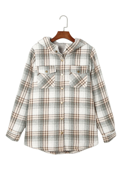 Plaid Pattern Sherpa Lined Hooded Shacket