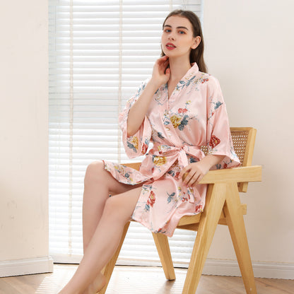 Women's Short Summer Peony Printed Kimono Pajamas