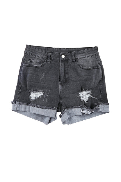 Short en jean bleu ciel déchiré et déchiré à ourlet roulé