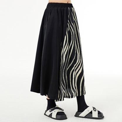 Women's French Retro Color Contrast Patchwork Striped Wide-leg Pants