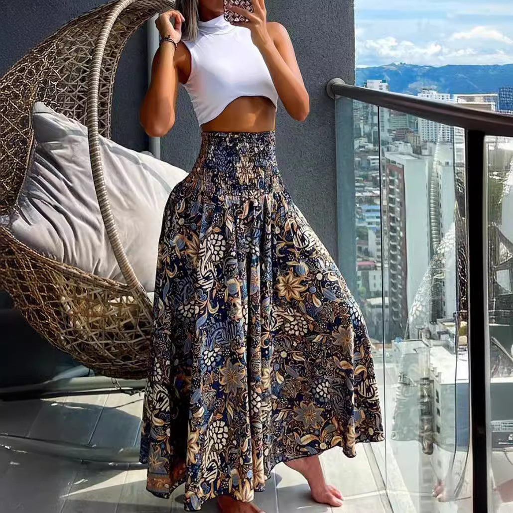 Vestido holgado todo fósforo con estampado de cintura alta para mujer