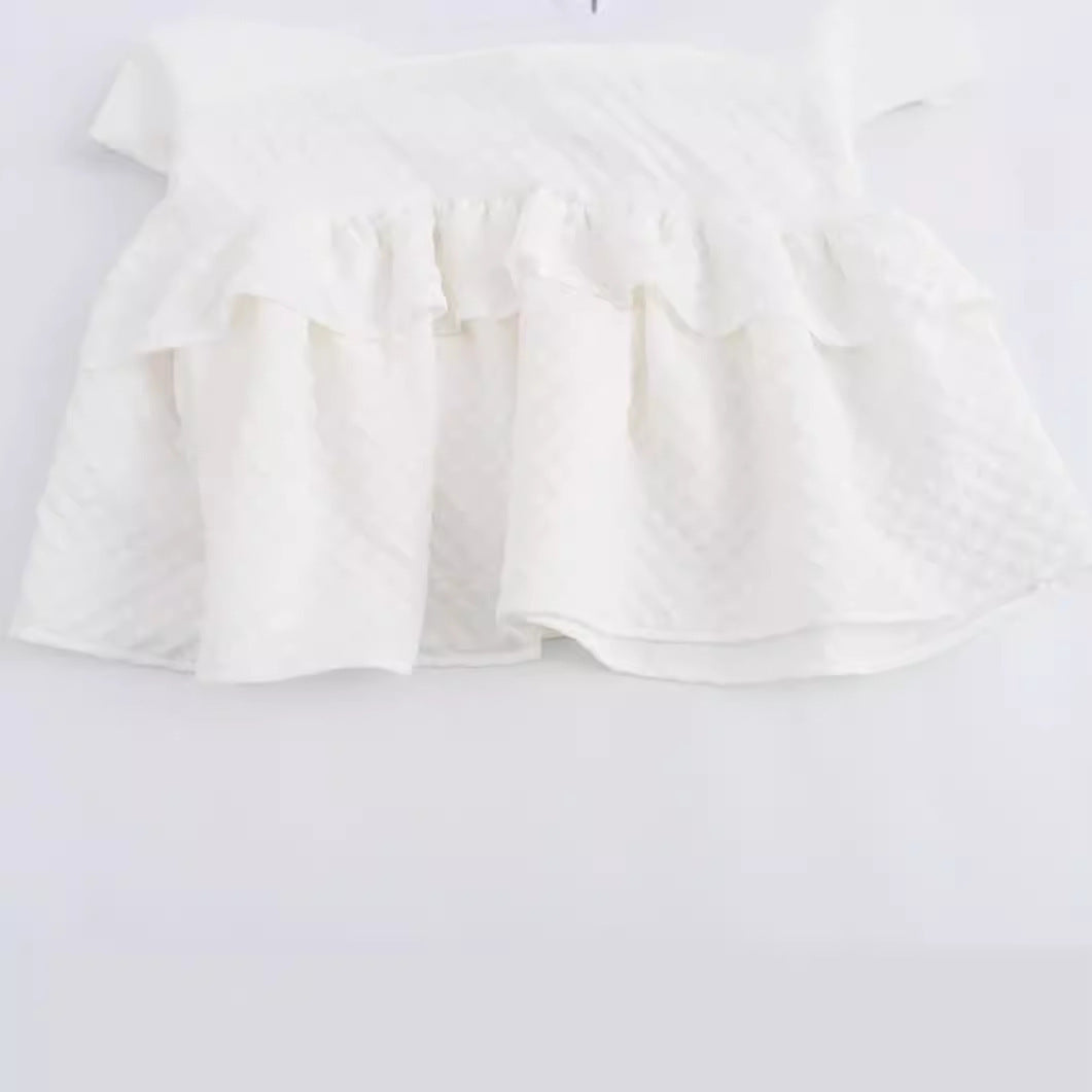 Casual Simple Puff Sleeve Ruffled Dress