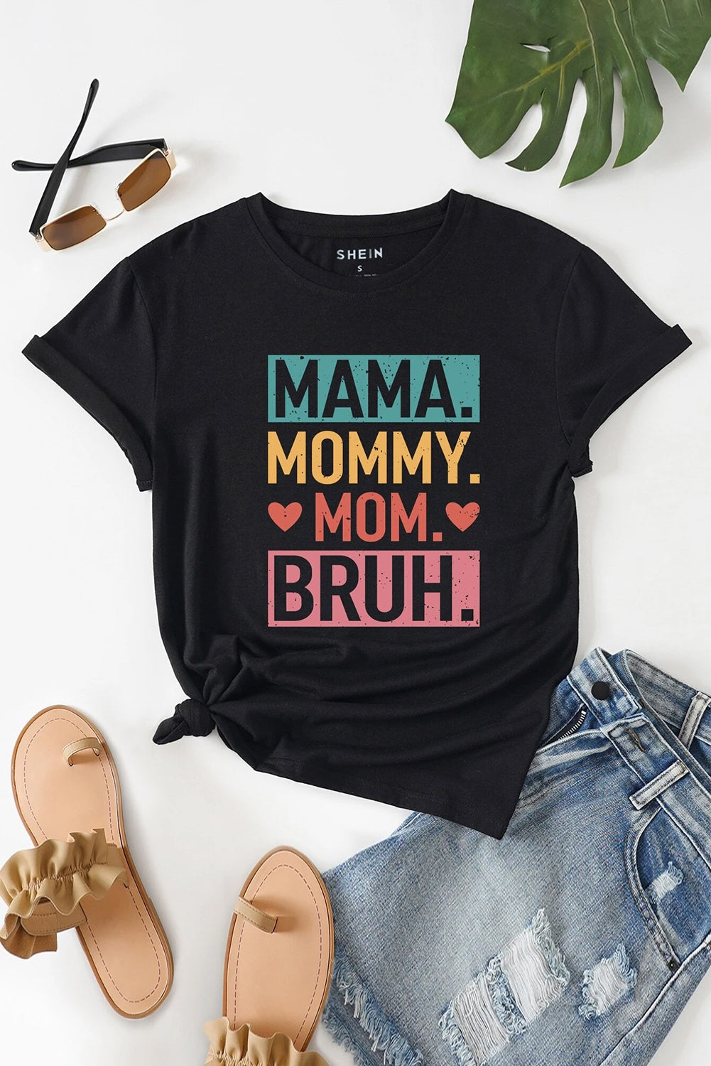 Camiseta negra con gráfico de letras MAMA MOMMY MOM BRUH