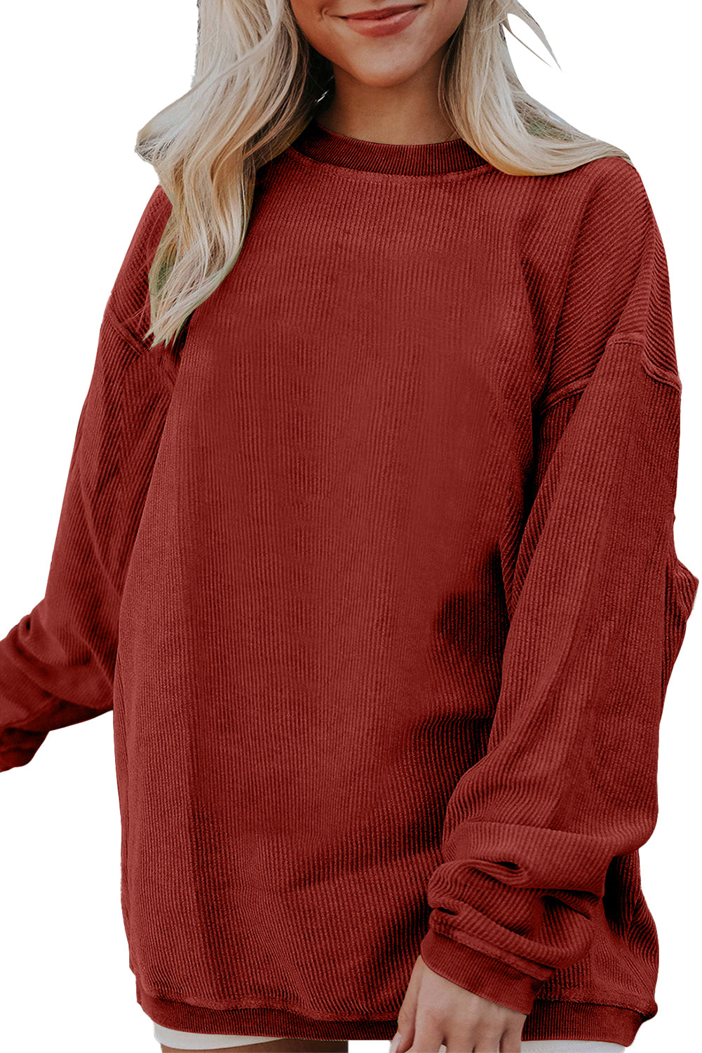 Sweat-shirt surdimensionné côtelé rose fraise