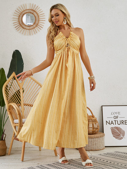 Vestido largo bohemio con cuello halter: vestido playero holgado sin mangas de verano para mujer