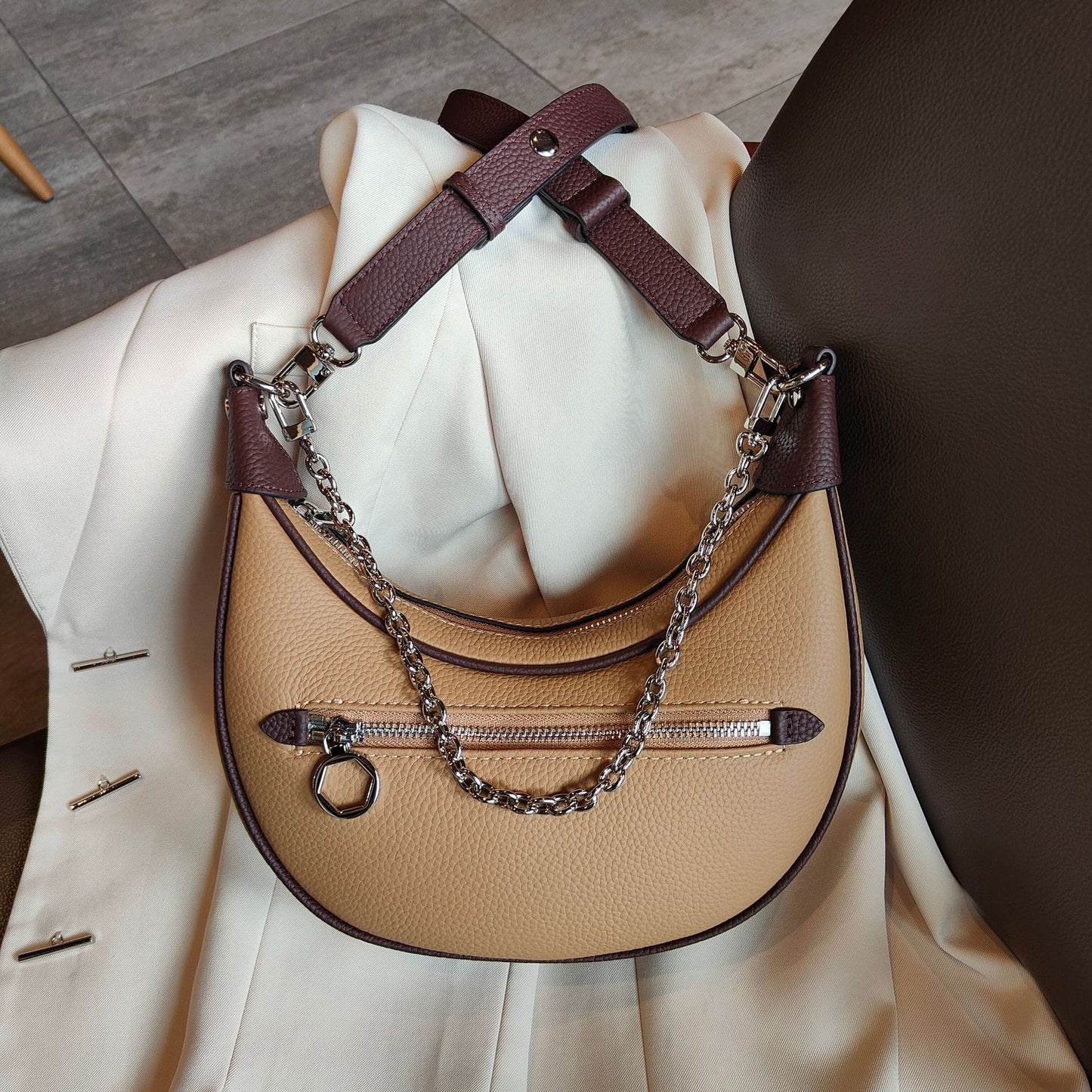 Bolso de hombro con cadena de piel de vaca de moda para mujer