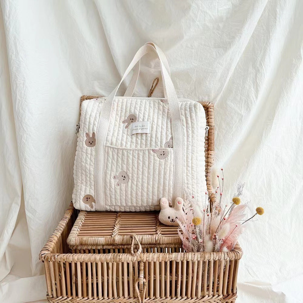 Bolsa bordada con cremallera para cochecito de bebé, bolso de momia teñido de algodón