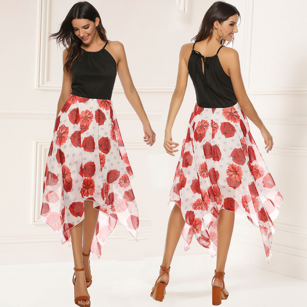 Women's Stitching Printing Skirt Chiffon Dress