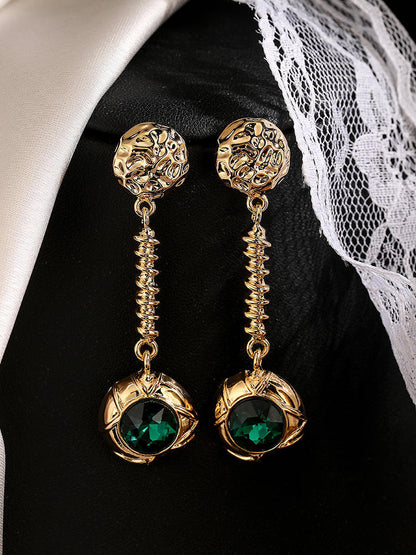 Boucles d'oreilles longues en cristal vert foncé français pour femmes