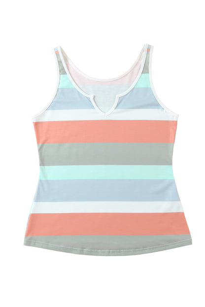 Multicolor Striped Color Block Notched Neck Tank Top