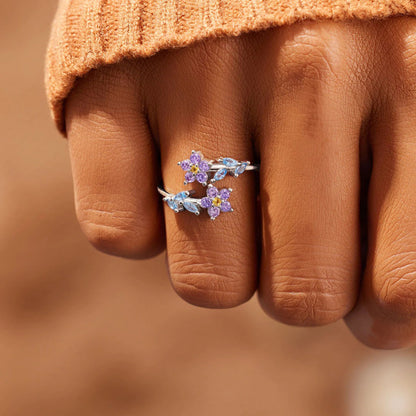 Bague en argent sterling 925 avec zircon incrusté en forme de fleur