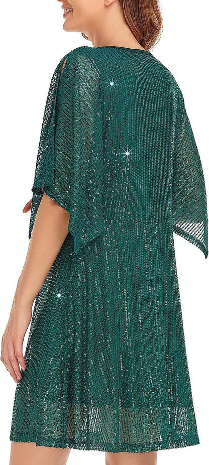 Women's Sequined Loose Slit Sleeve Casual Dress