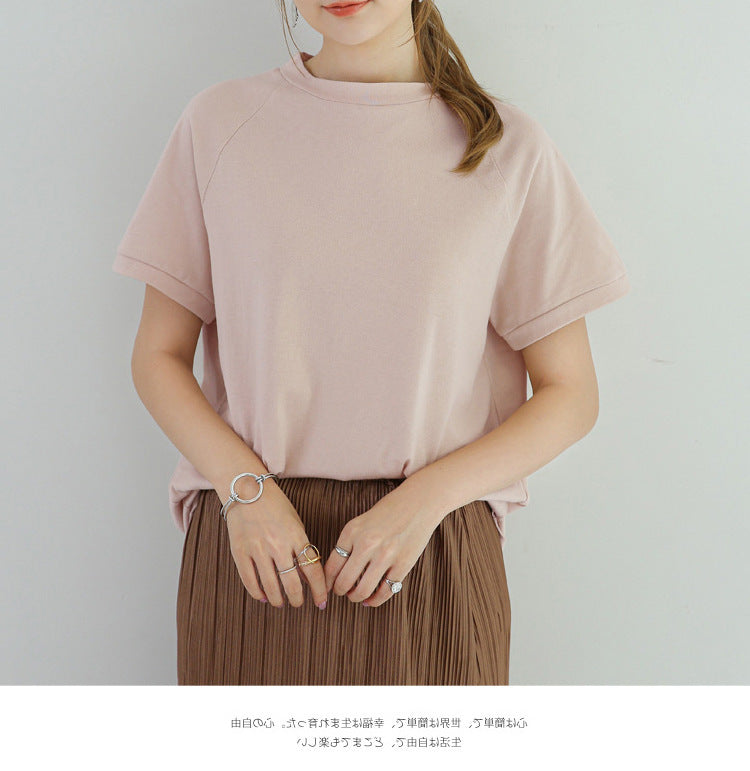 Women's Half Turtleneck Short Sleeve Cotton Loose