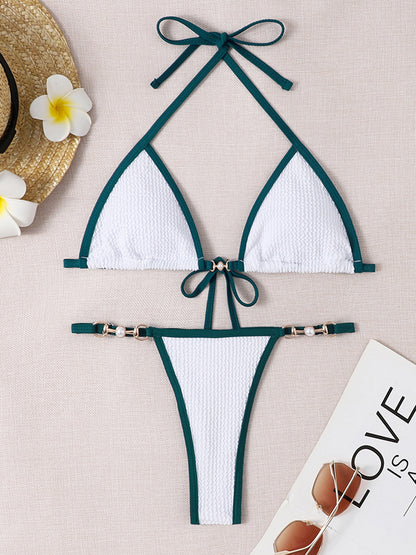 Ensemble de bikini deux pièces à col licou contrasté texturé