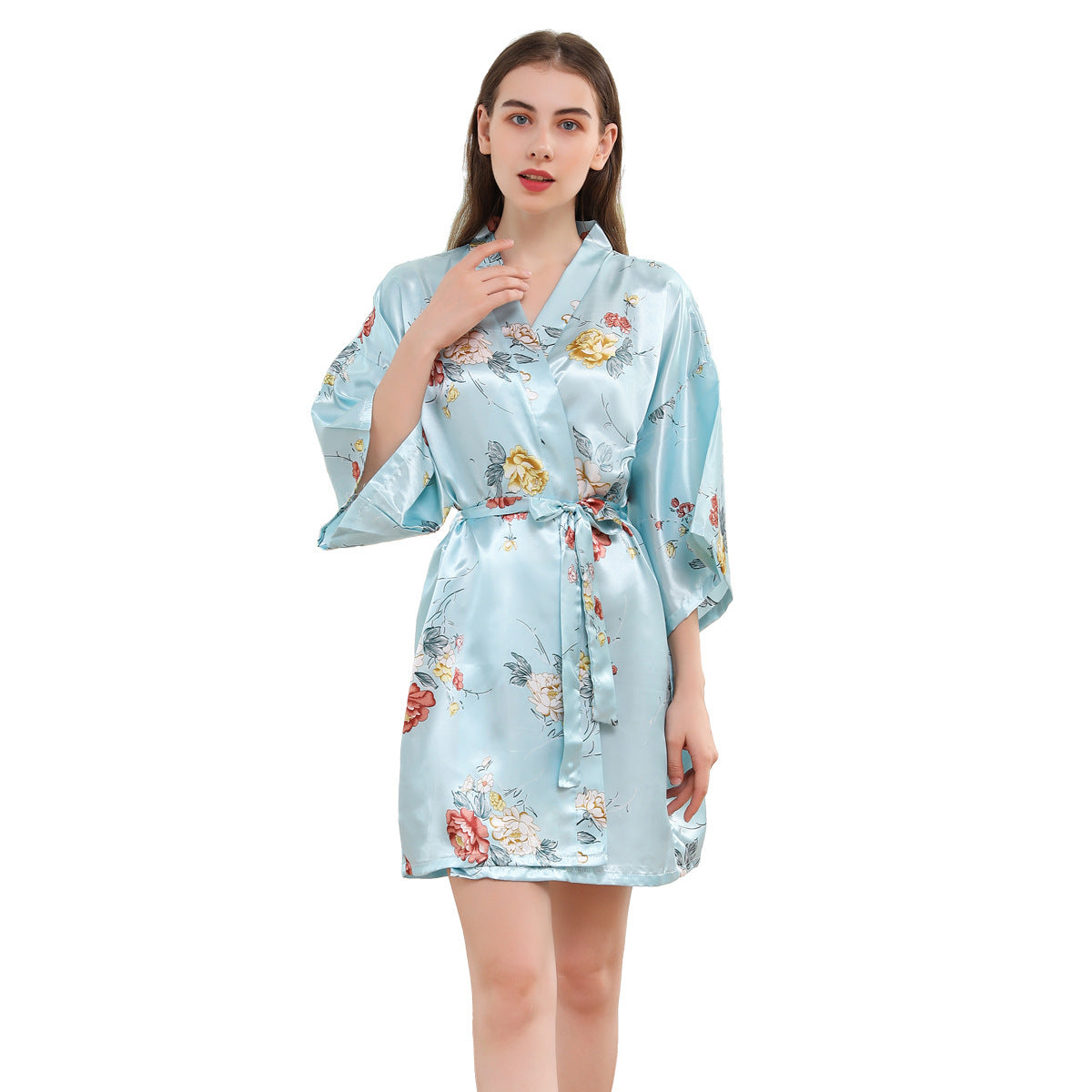 Women's Short Summer Peony Printed Kimono Pajamas