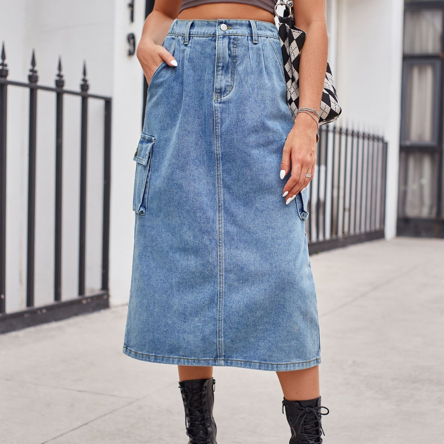 All-matching Work Clothes Washed Denim Skirt