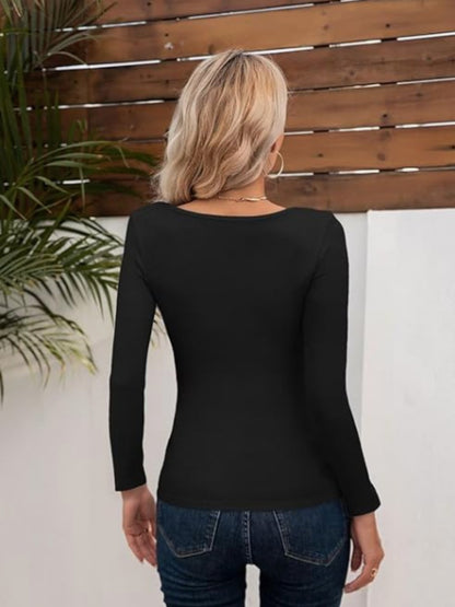 Asymmetrical Neck Long Sleeve T-Shirt