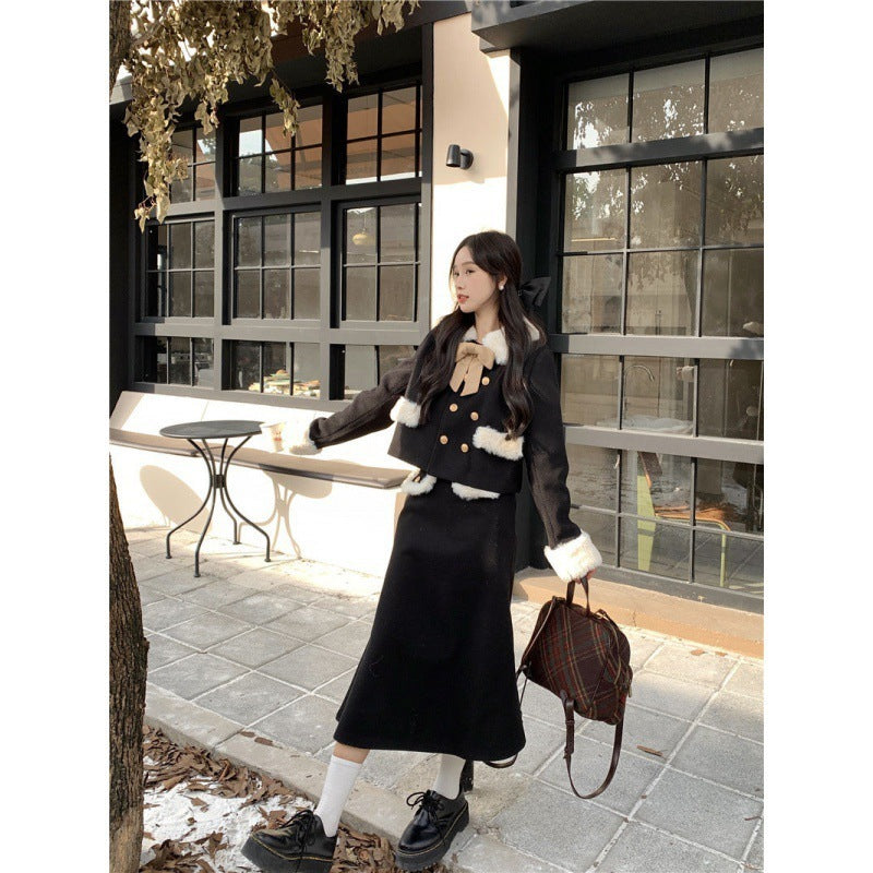 Women's Quilted Thick Woolen Coat Skirt