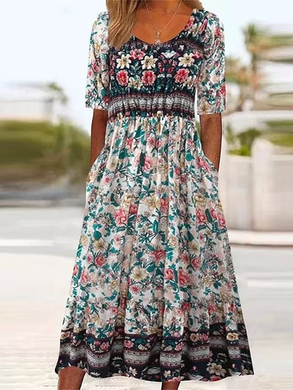 Vestido delgado de moda estampado de verano de estilo étnico