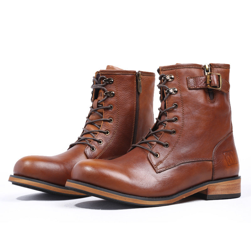 Botas Martin de cuero con punta redonda retro británica para hombre