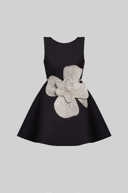 French Style Temperament Sequined Flower Stitching Dress