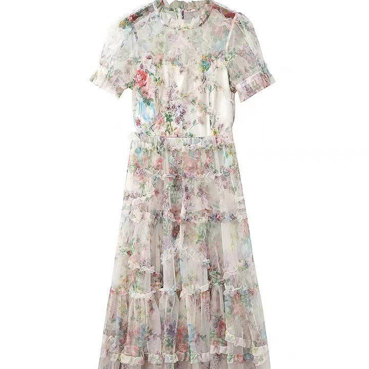 Vestido floral francés con cintura controlada y temperamento para mujer