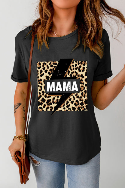 Camiseta gráfica con estampado de leopardo y relámpago de Black Mama