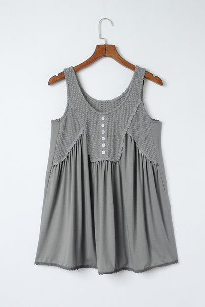 Gray Thermal Knit Panel Babydoll Tank Top