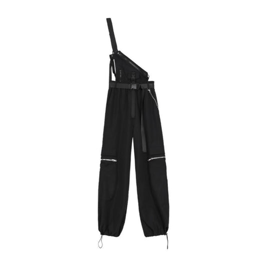 Pantalon à bretelles amovibles taille haute pour femme