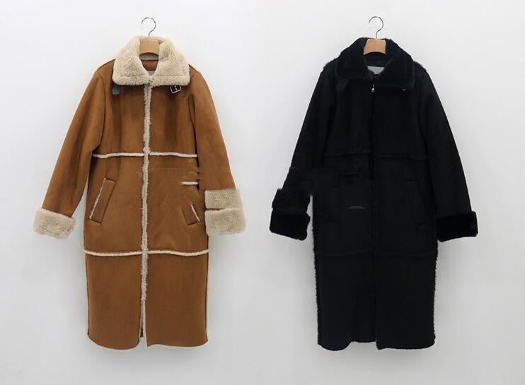 Women's Winter Lamb Wool Loose And Slim Over The Knee Coat