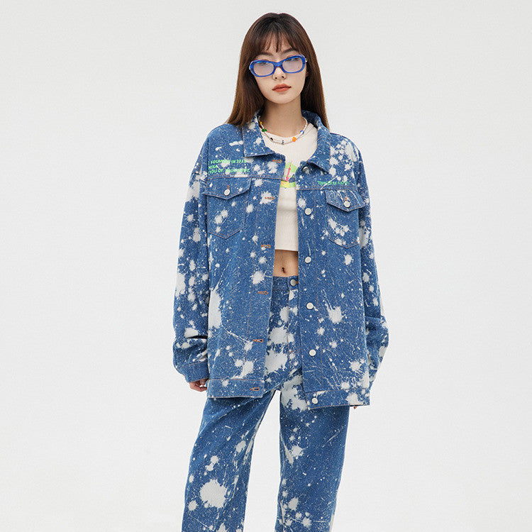 Women's Tie Dye Wash Print Denim Oversized Jacket