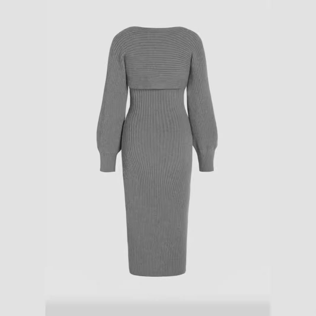 Robe châle à manches courtes en laine élastique pour femme, tenue décontractée et de caractère