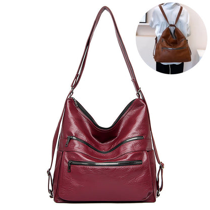 Bolso de hombro con cremallera doble para mujer, bolsos de alta capacidad, mochila ajustable