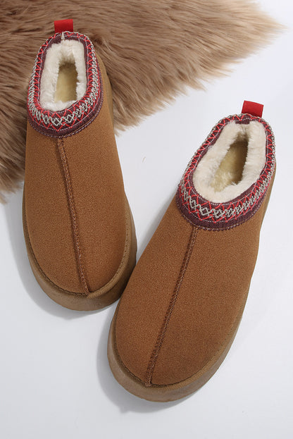 Bottes de neige en daim à imprimé contrasté marron avec doublure en peluche