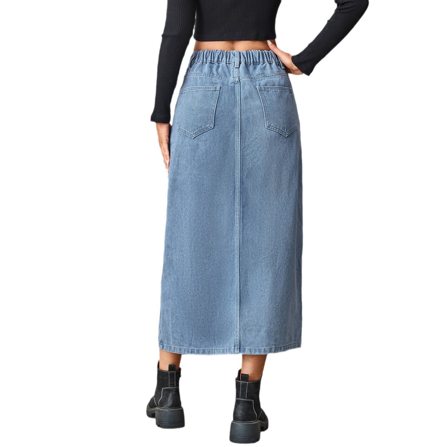 Women's Summer Washed Denim Elastic Waist Denim Skirt