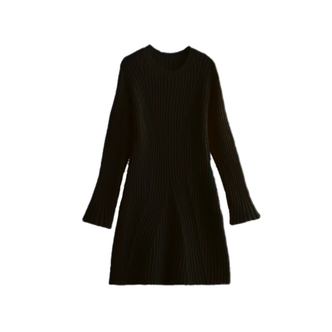 Vestido de punto acanalado liso de moda para otoño e invierno, ajustado, con cuello alto, vestidos de línea A, ropa de mujer