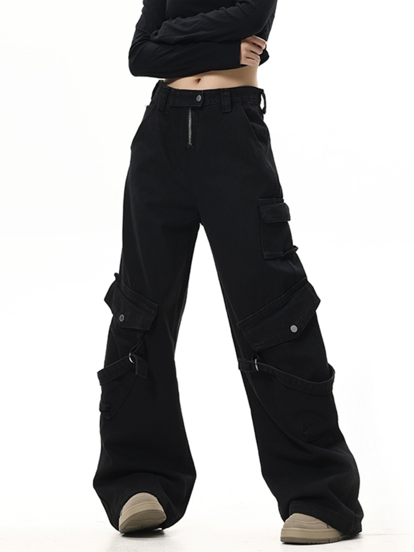 Straight Washed Drawstring Pants With Drawstring