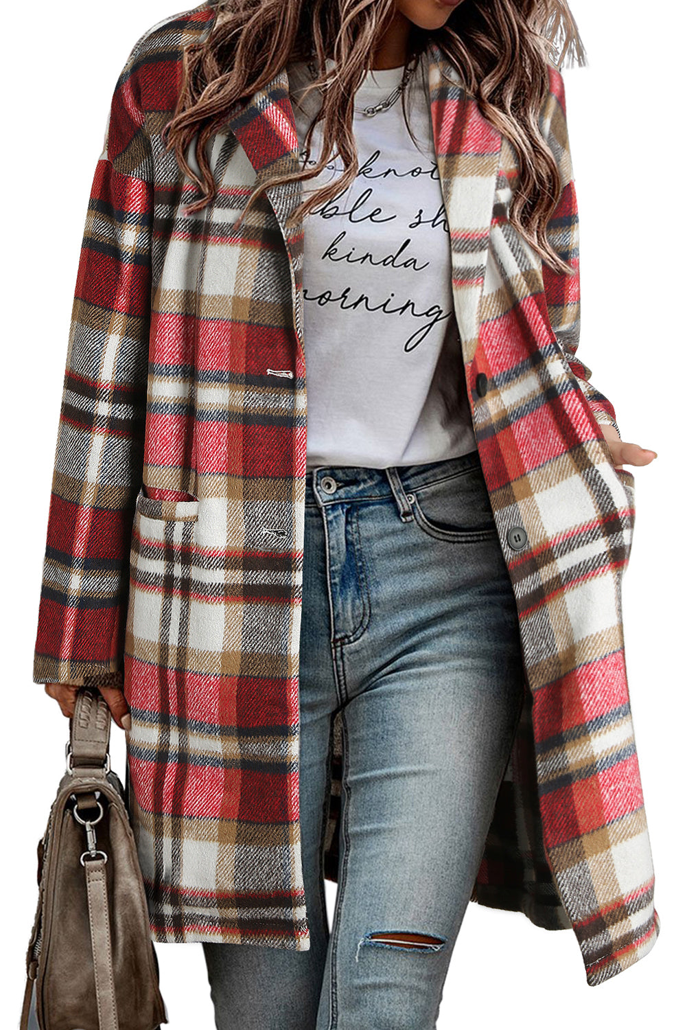 Pink Plaid Button Up Lapel Jacket