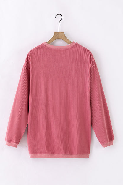 Sweat-shirt surdimensionné côtelé rose fraise